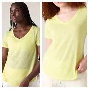 Athleta Breezy V-Neck Tencel Modal Blend Short Sleeve Tee XL Yellow S/404783-41